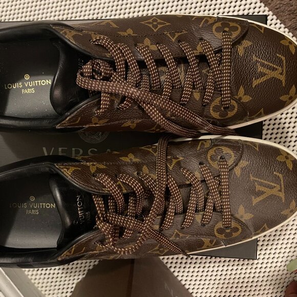 ✨Louis Vuitton Brown Monogram Canvas And Leather Frontrow Sneakers Size … - Picture 4 of 6
